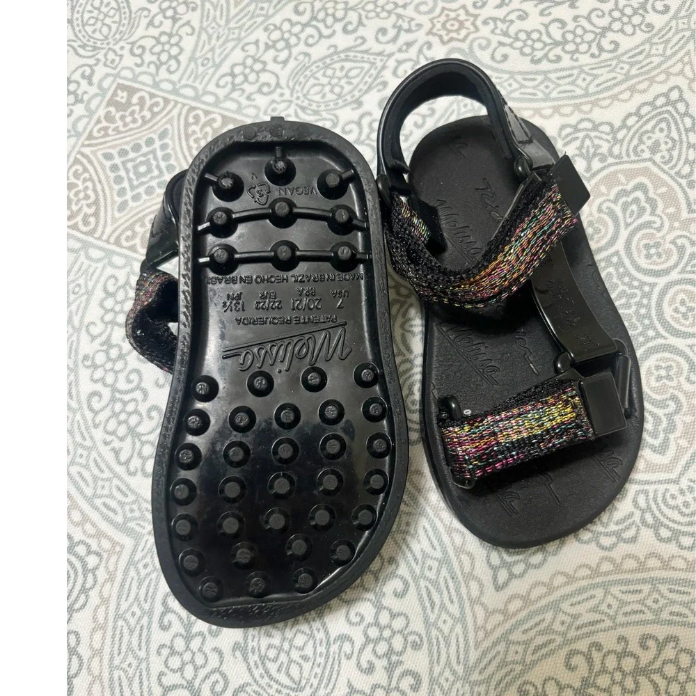 Melissa x Rider Free Girls Black Rainbow Glitter Sport Sandals Size 7 Toddler